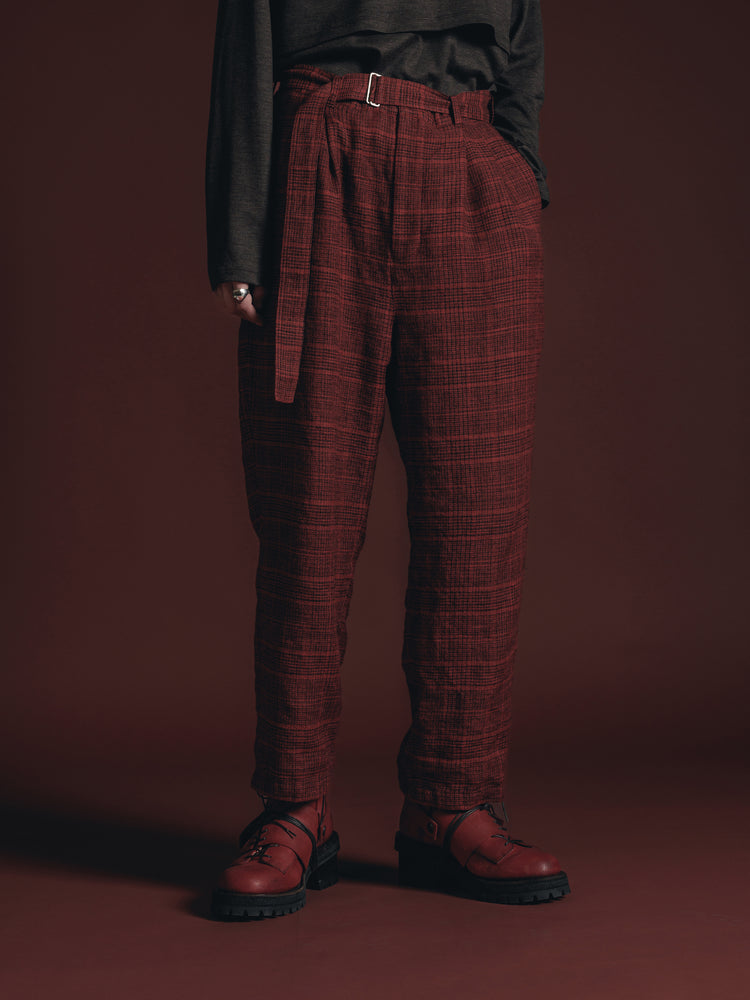 
                  
                    WOOL/LINEN RED PLAID WIDE TROUSERS
                  
                