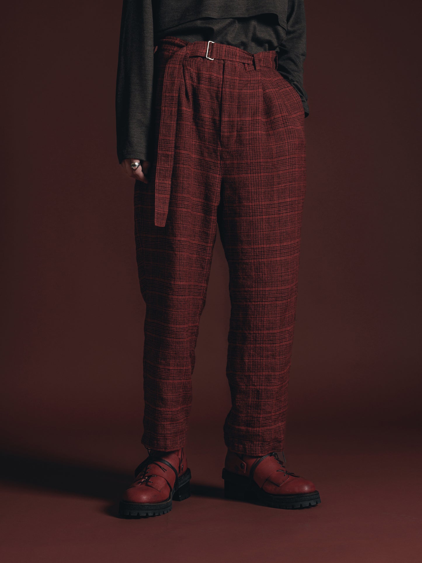 
                  
                    WOOL/LINEN RED PLAID WIDE TROUSERS
                  
                