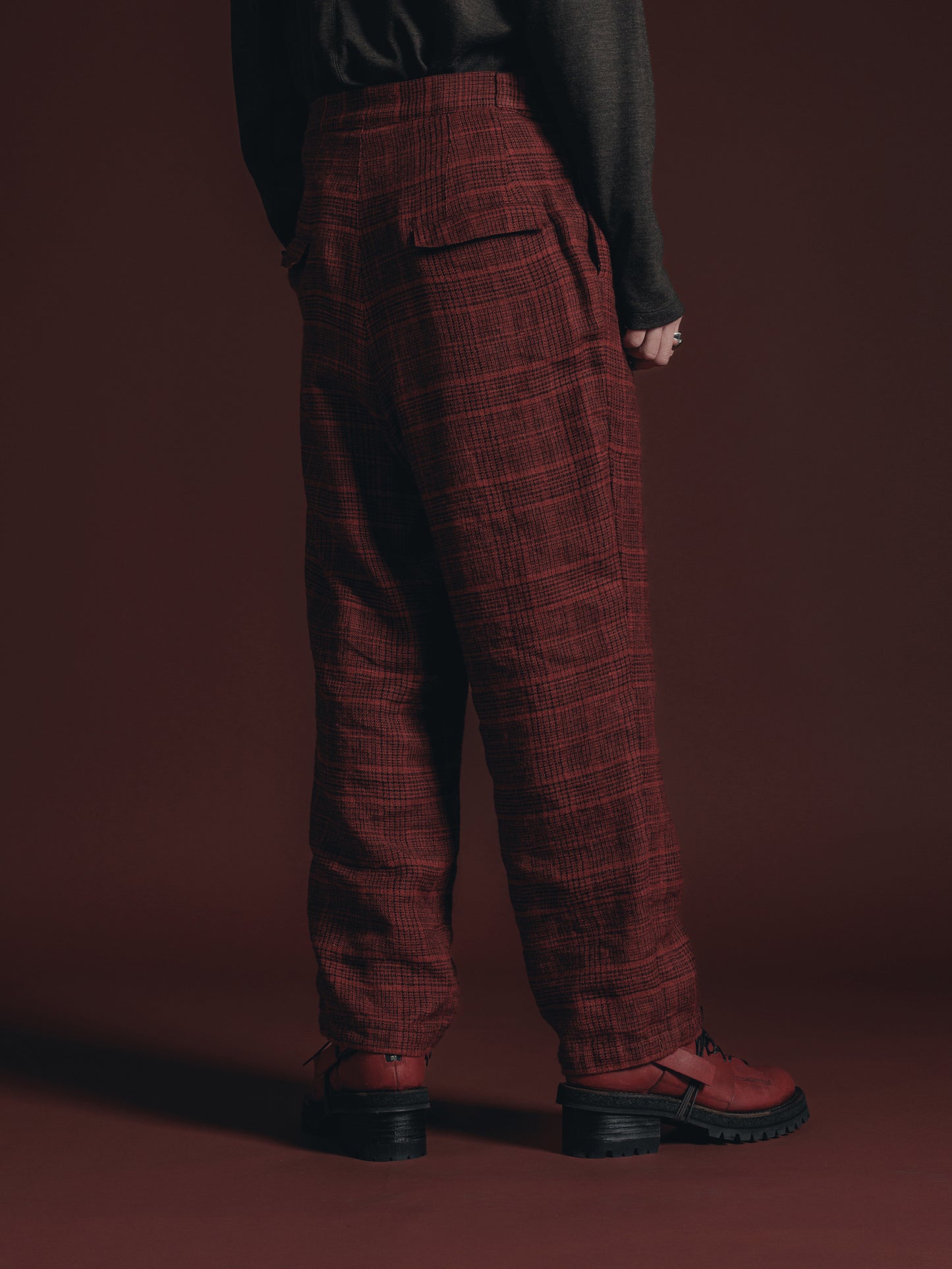 
                  
                    WOOL/LINEN RED PLAID WIDE TROUSERS
                  
                