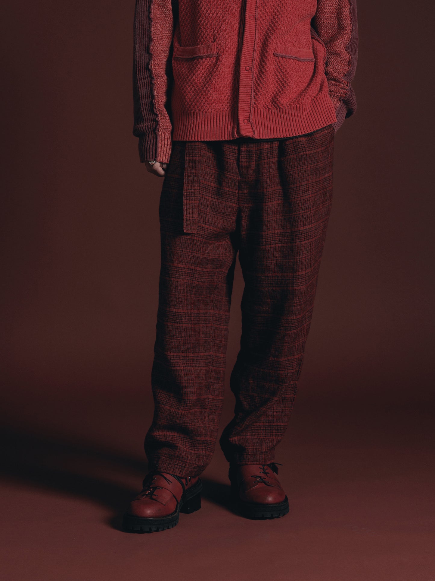
                  
                    WOOL/LINEN RED PLAID WIDE TROUSERS
                  
                