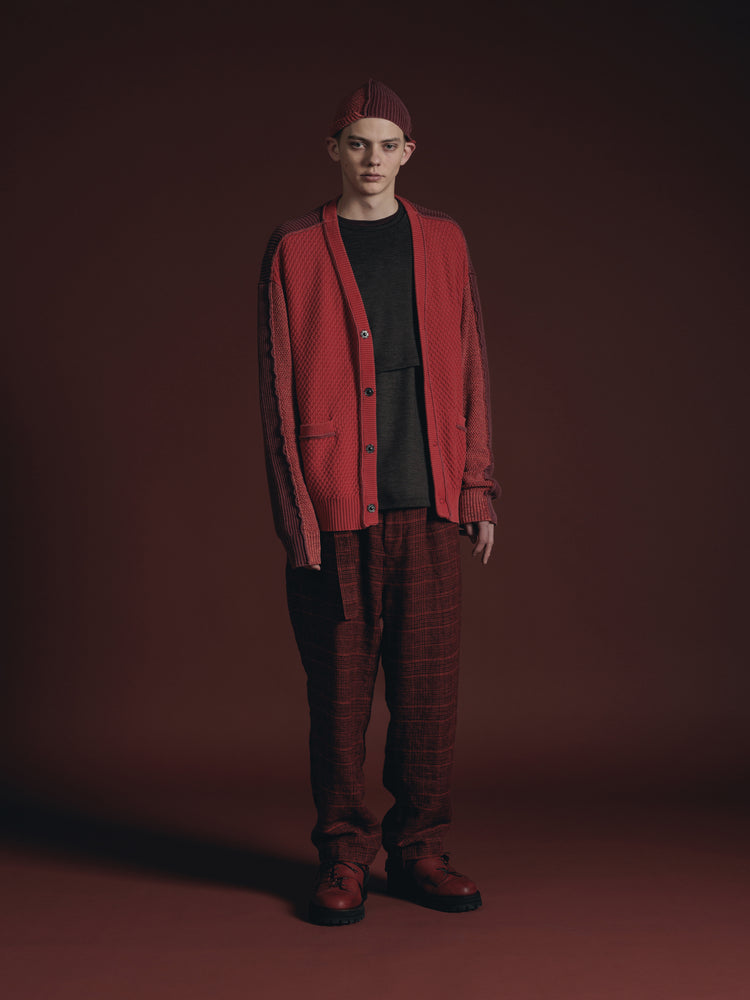 
                  
                    WOOL/LINEN RED PLAID WIDE TROUSERS
                  
                