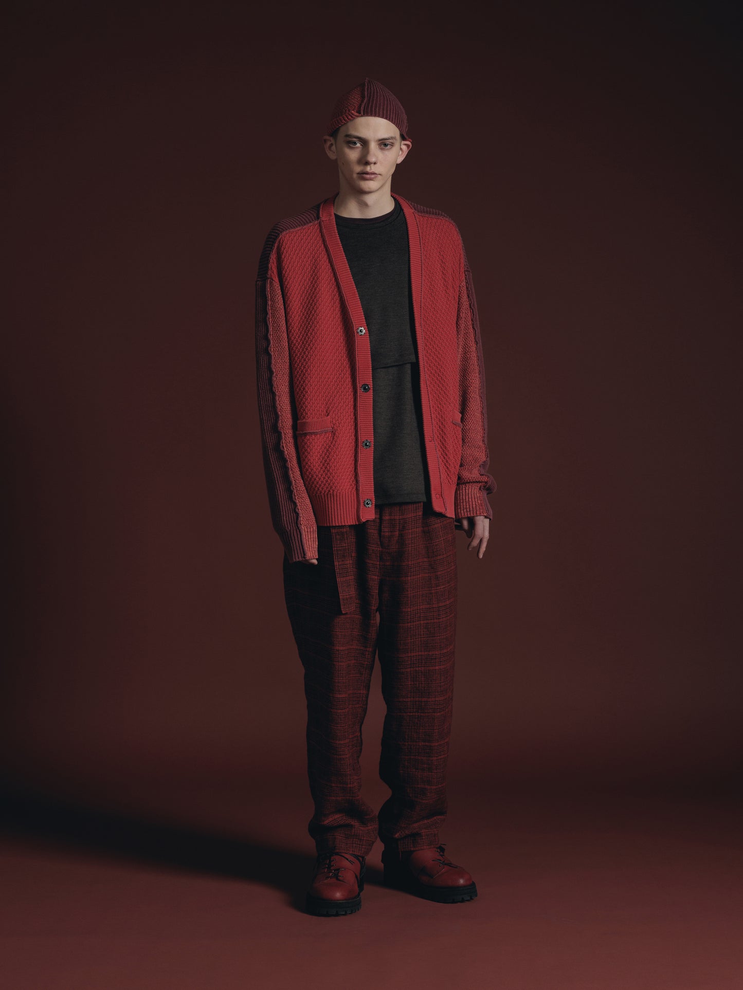 
                  
                    WOOL/LINEN RED PLAID WIDE TROUSERS
                  
                