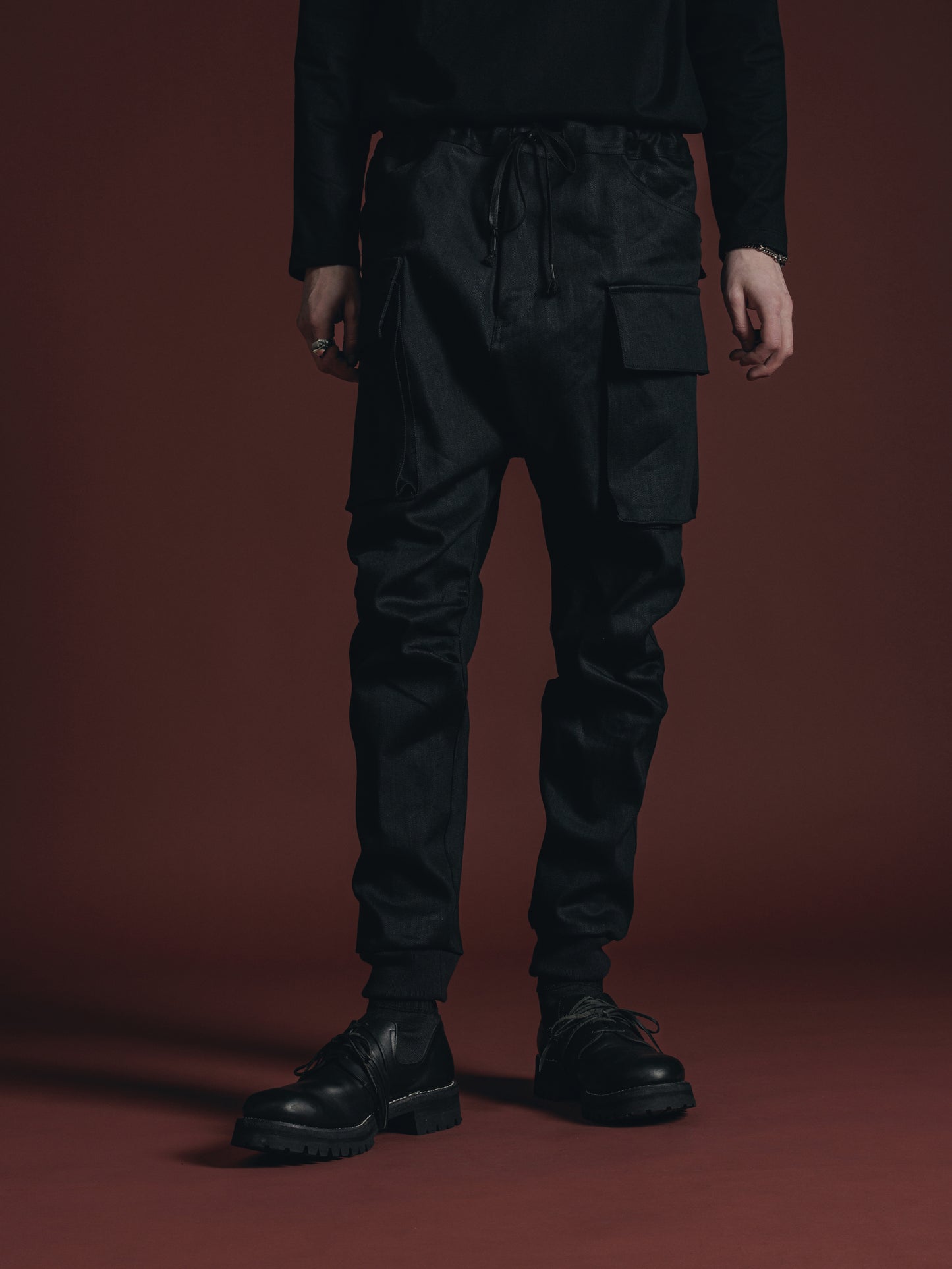 
                  
                    BLACK DENIM CARGO PANTS
                  
                