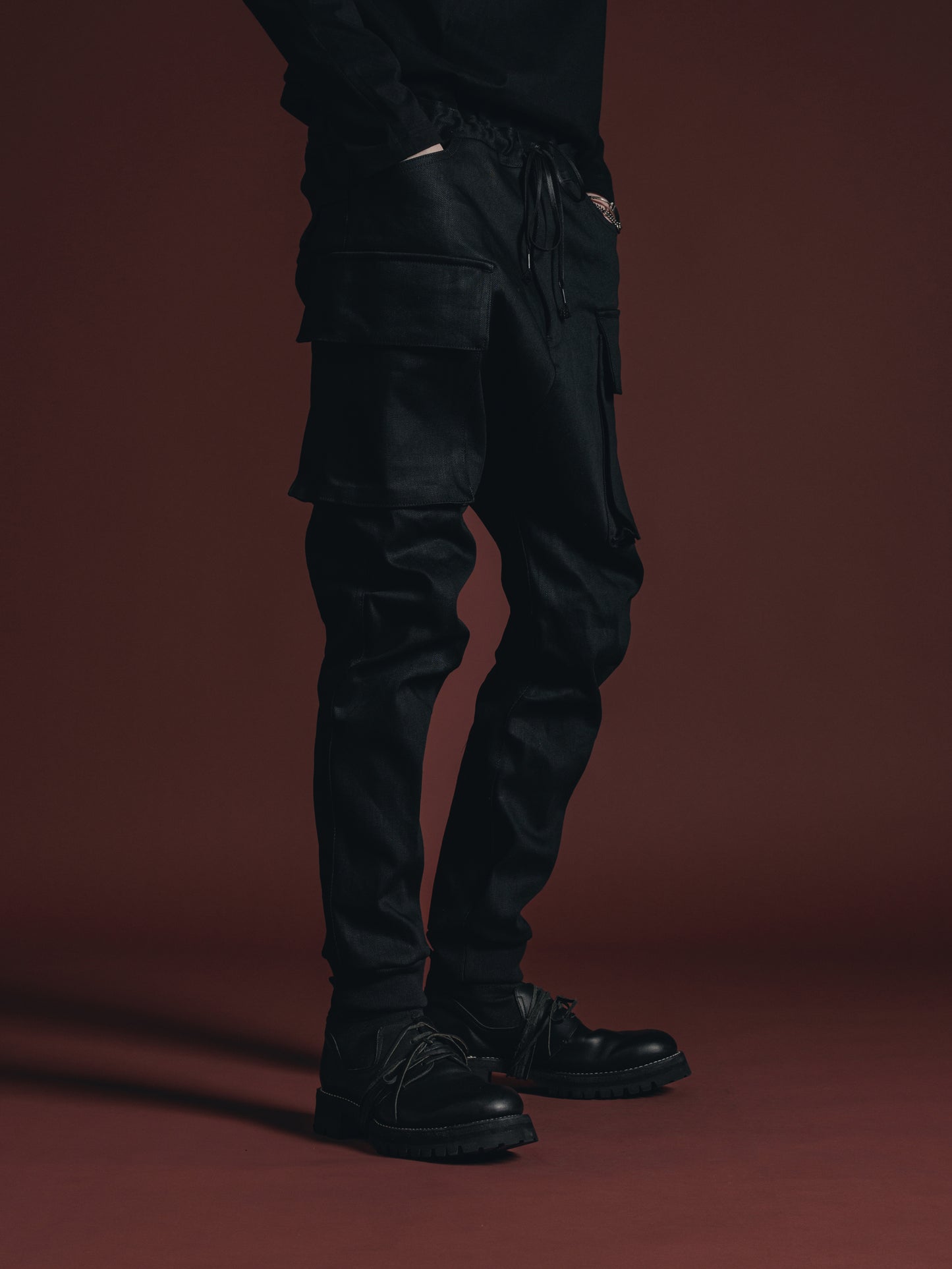 
                  
                    BLACK DENIM CARGO PANTS
                  
                