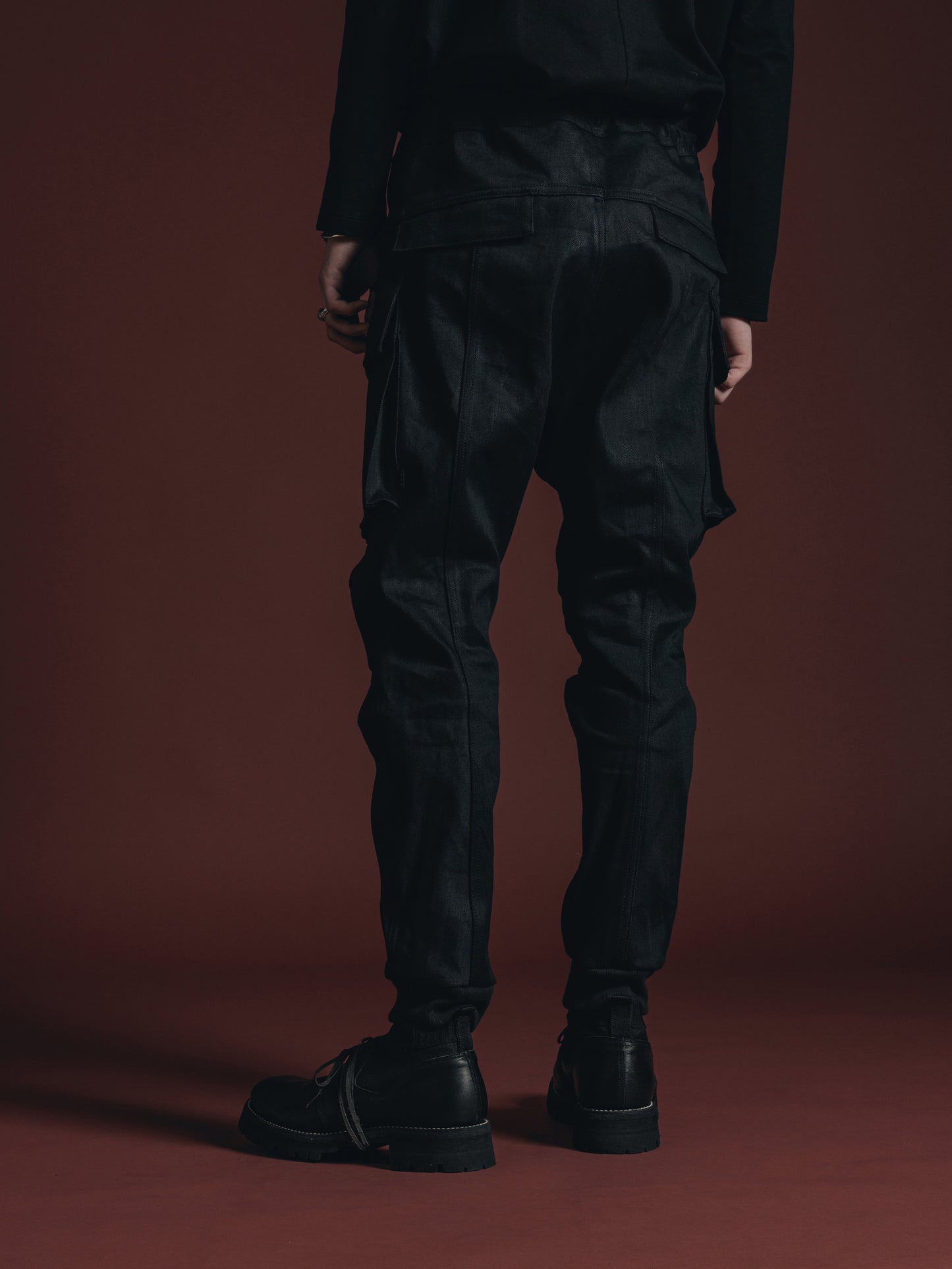 
                  
                    BLACK DENIM CARGO PANTS
                  
                
