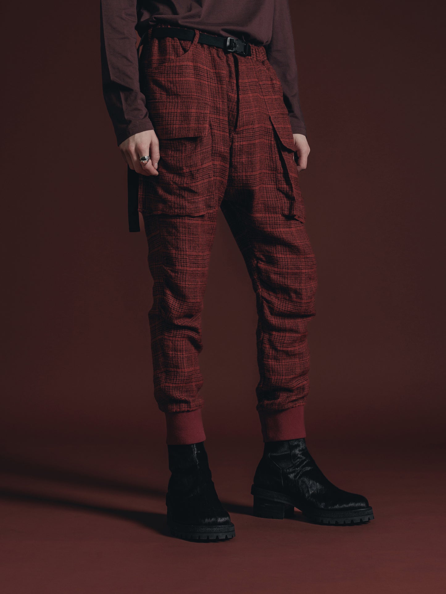 
                  
                    WOOL/LINEN RED PLAID CARGO PANTS
                  
                