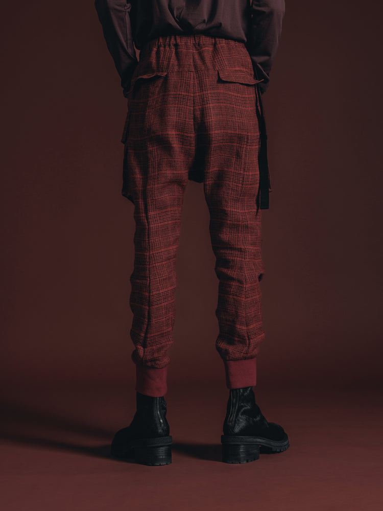 
                  
                    WOOL/LINEN RED PLAID CARGO PANTS
                  
                