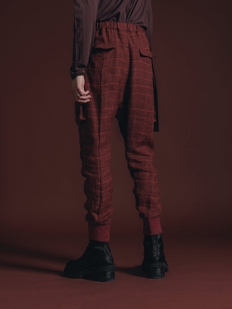 
                  
                    WOOL/LINEN RED PLAID CARGO PANTS
                  
                