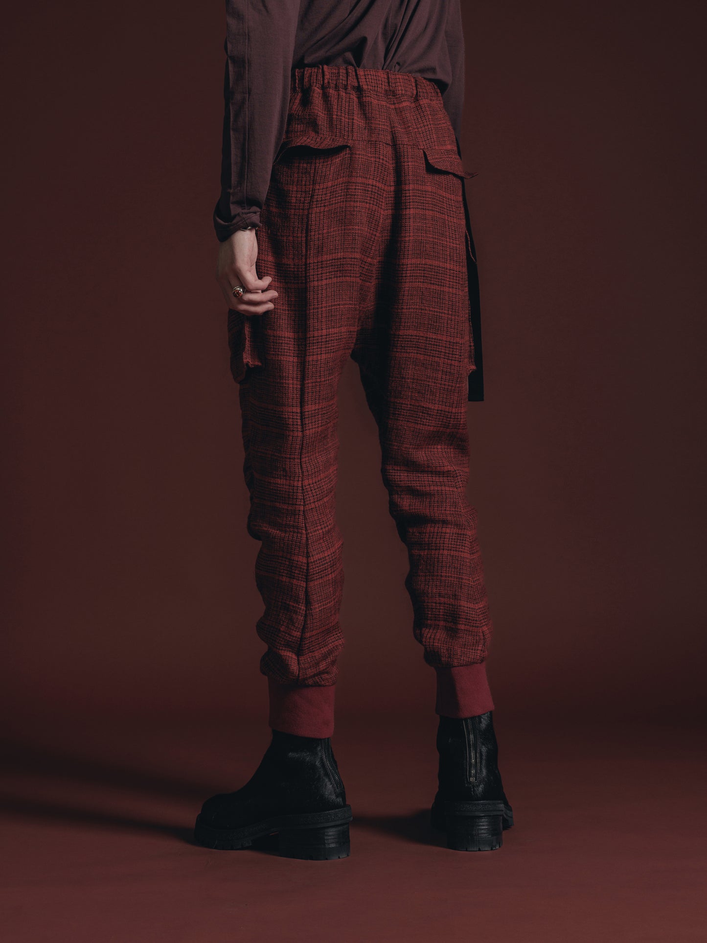 
                  
                    WOOL/LINEN RED PLAID CARGO PANTS
                  
                