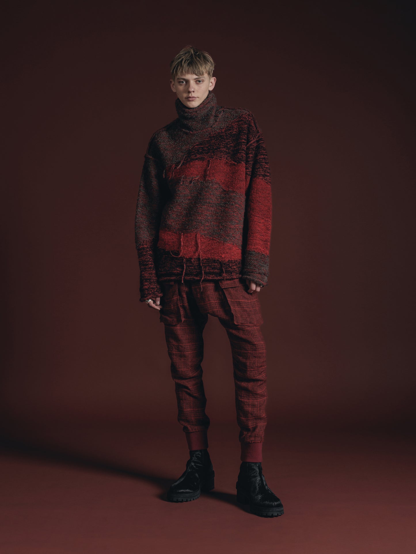 
                  
                    WOOL/LINEN RED PLAID CARGO PANTS
                  
                