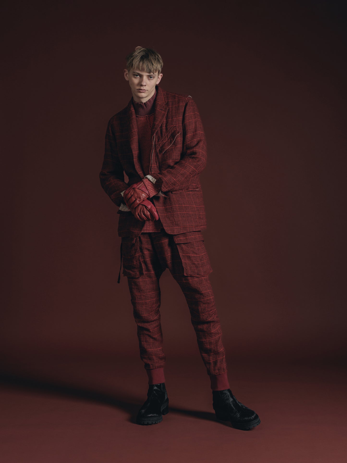 
                  
                    WOOL/LINEN RED PLAID CARGO PANTS
                  
                