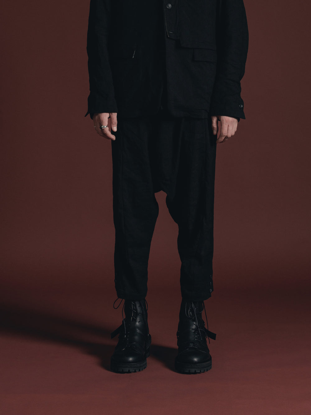 WOOL/LINEN DROP CROTCH TROUSERS