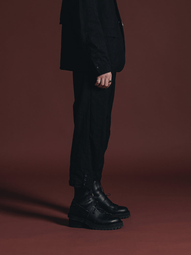 
                  
                    WOOL/LINEN DROP CROTCH TROUSERS
                  
                