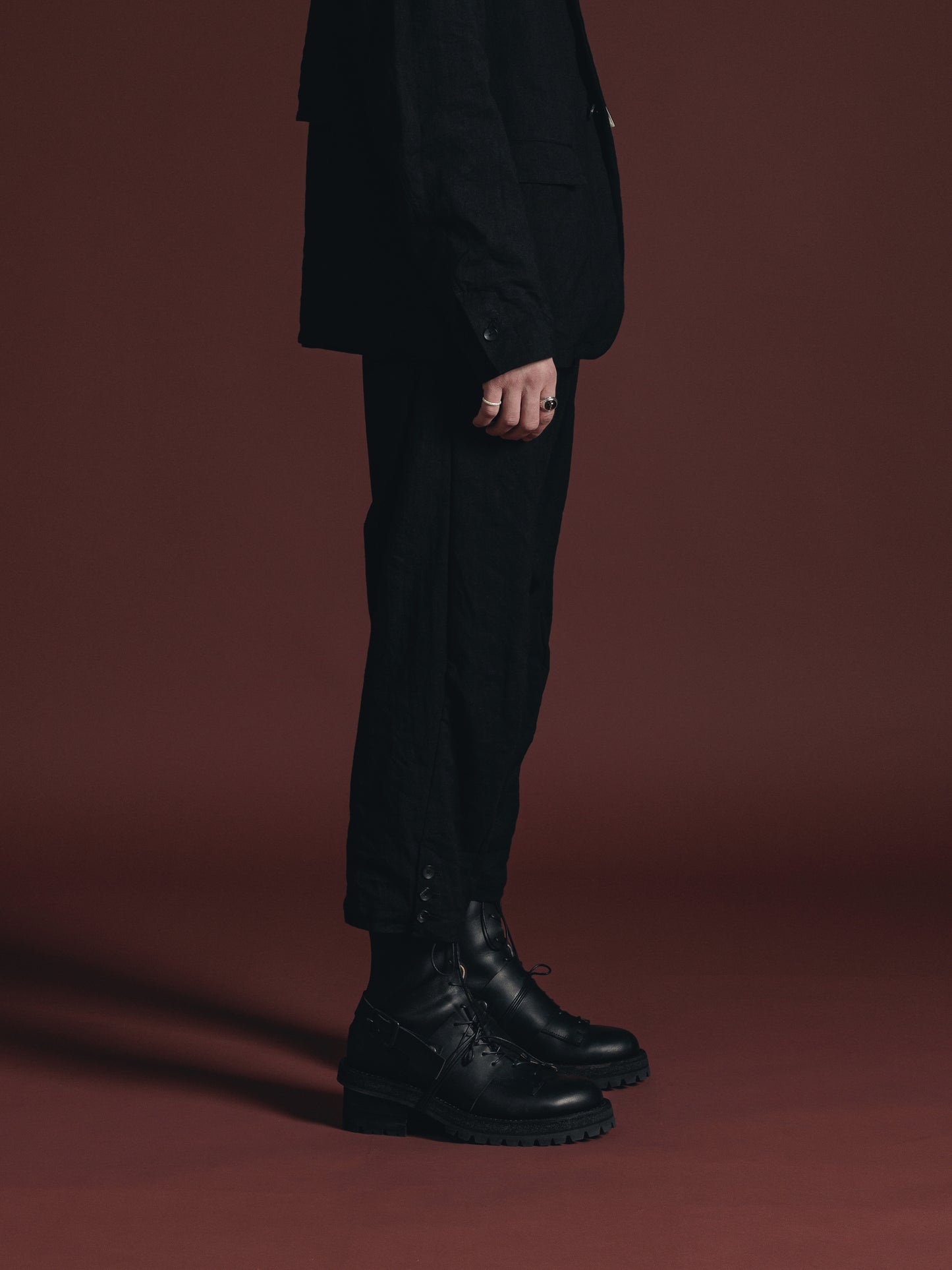 
                  
                    WOOL/LINEN DROP CROTCH TROUSERS
                  
                