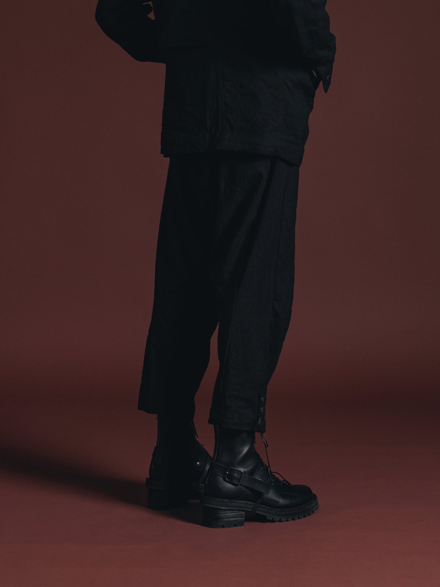 
                  
                    WOOL/LINEN DROP CROTCH TROUSERS
                  
                