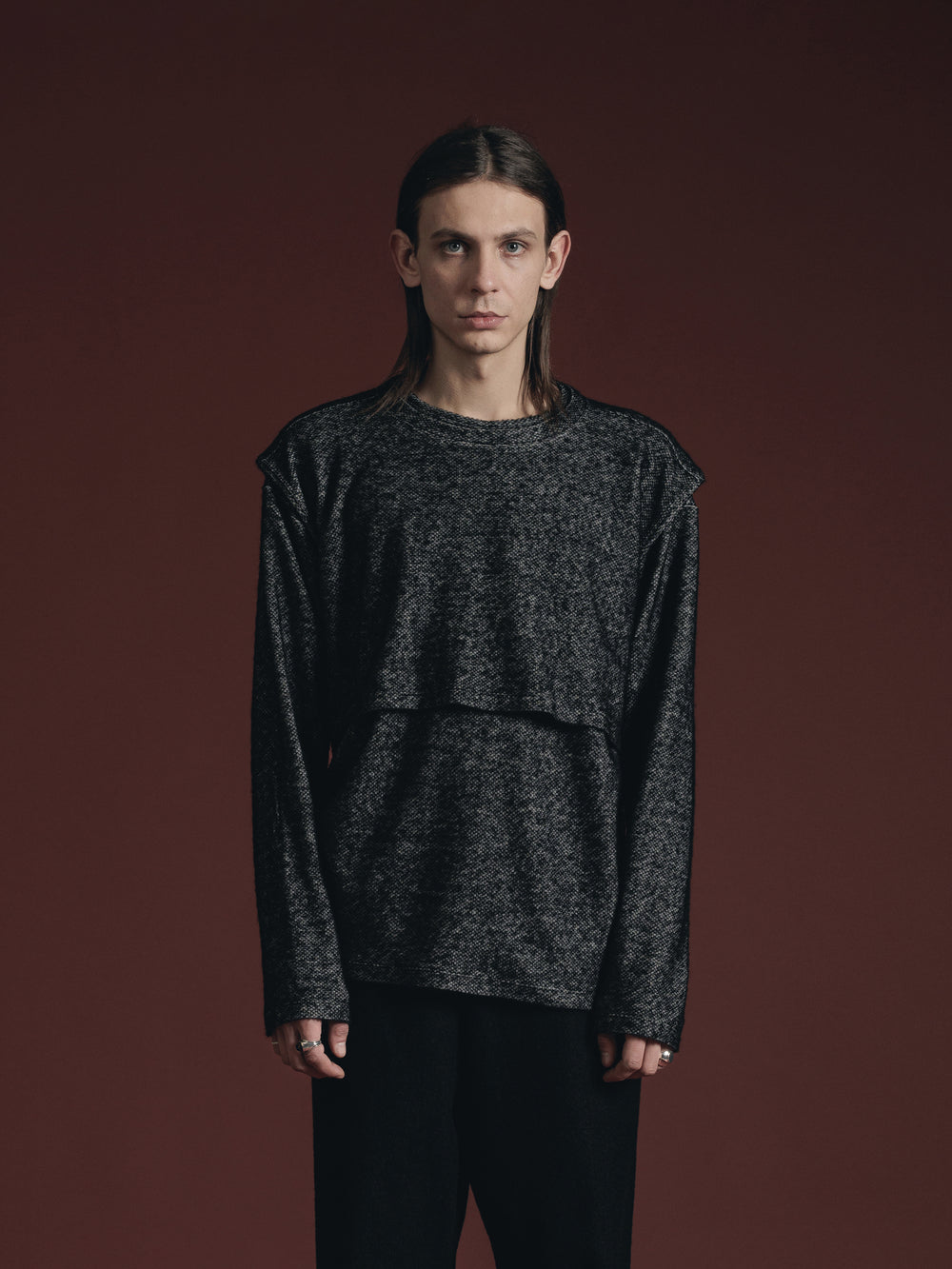 WOOL MIX JERSEY LAYERD L/S