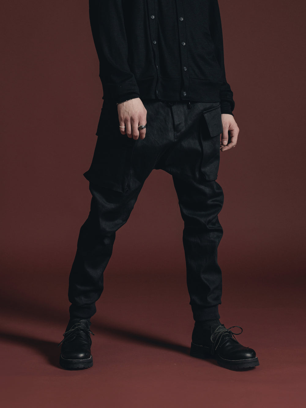 BLACK DENIM CARGO PANTS