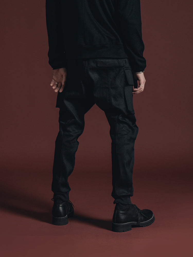 
                  
                    BLACK DENIM CARGO PANTS
                  
                