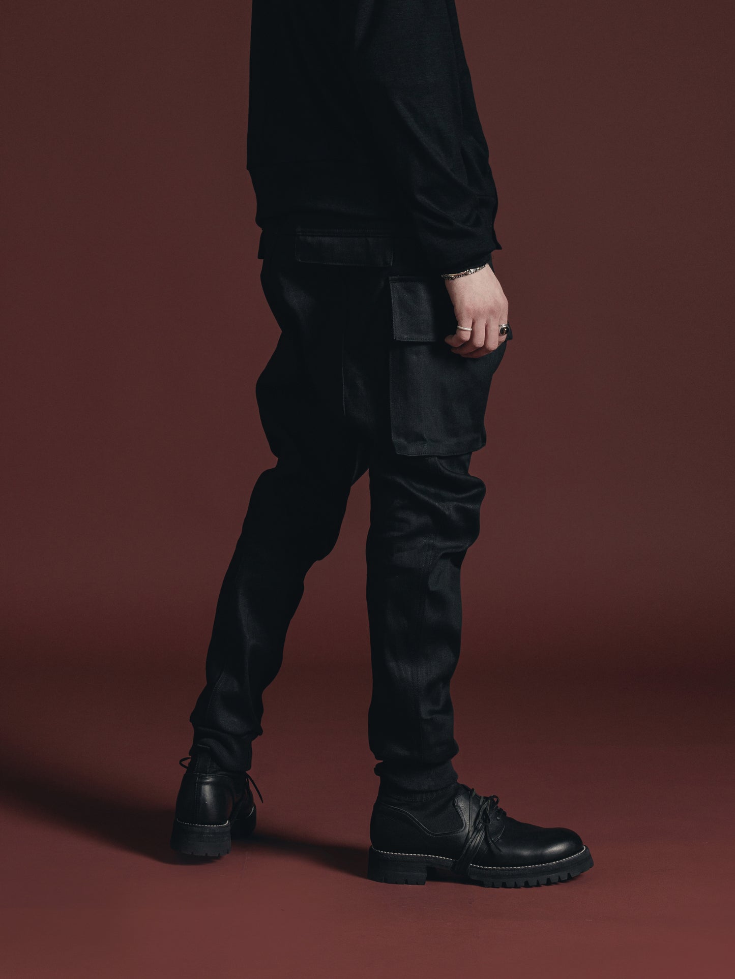 
                  
                    BLACK DENIM CARGO PANTS
                  
                