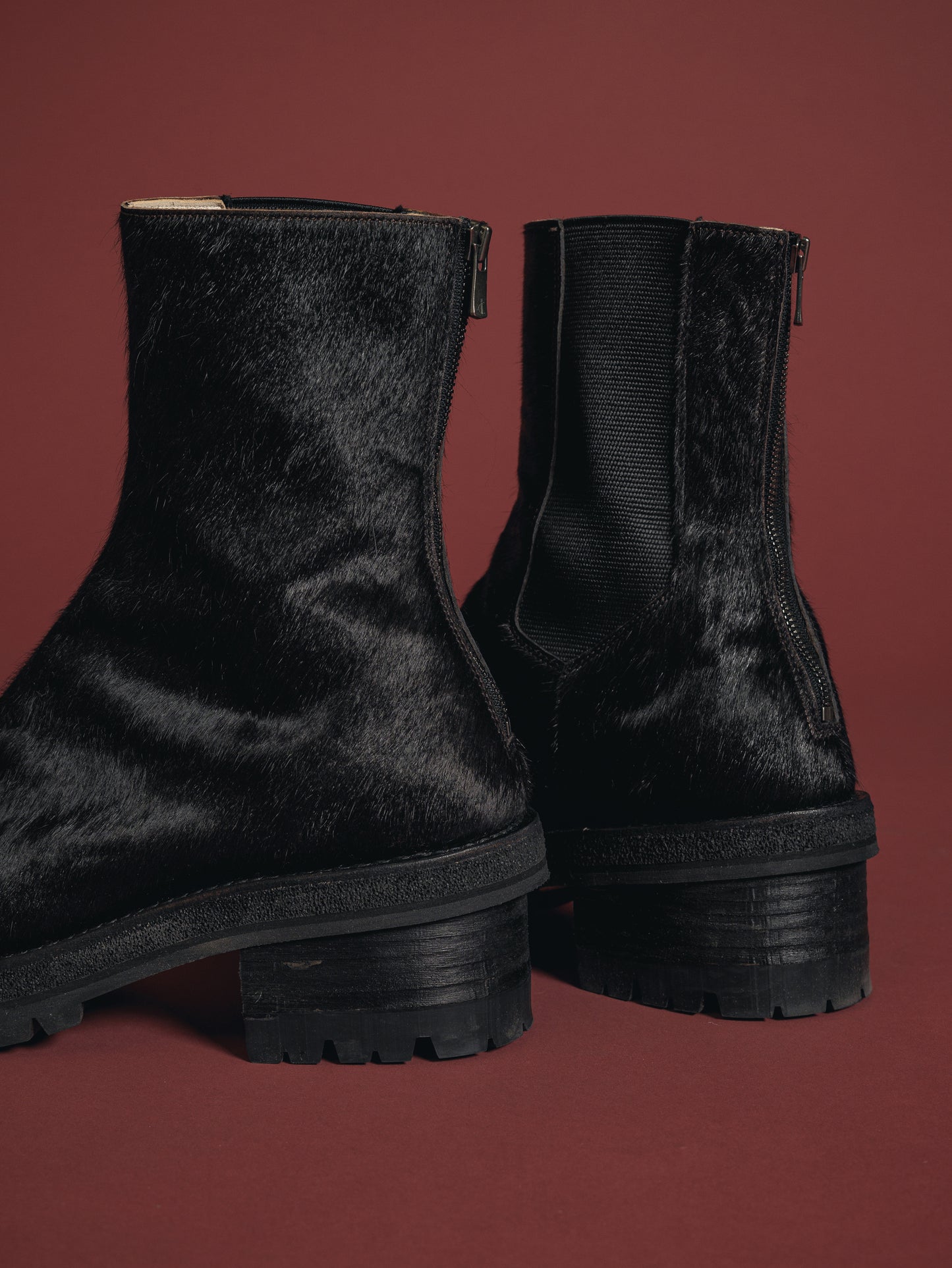 
                  
                    CALF HAIR BACK ZIP-UP BOOTS
                  
                