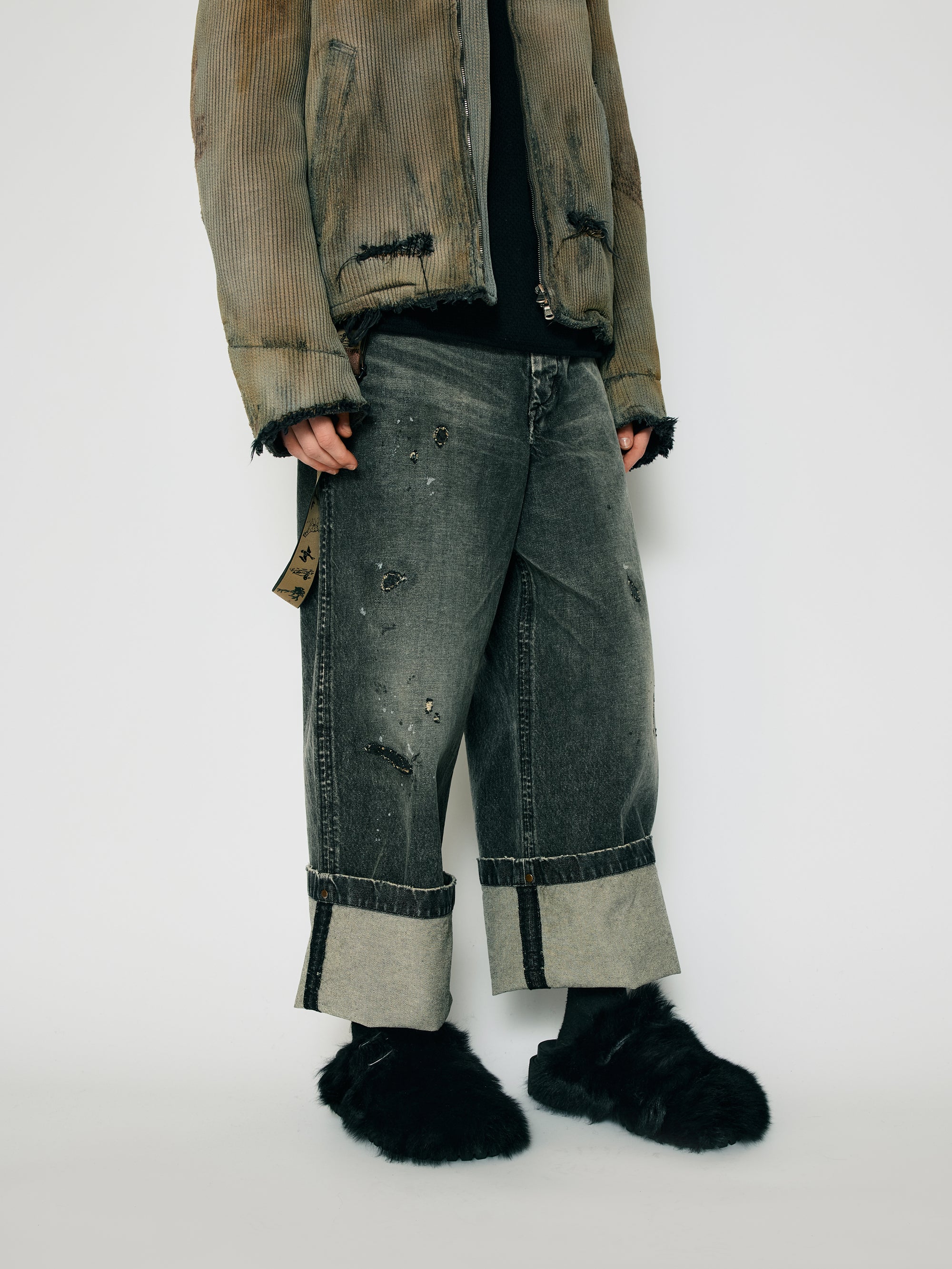 ANACHRONORM　ダメージリペアトラウザーデニム　34 ISO]（イソウ） ×ANACHRONORM Damaged Denim Baggy Trouser