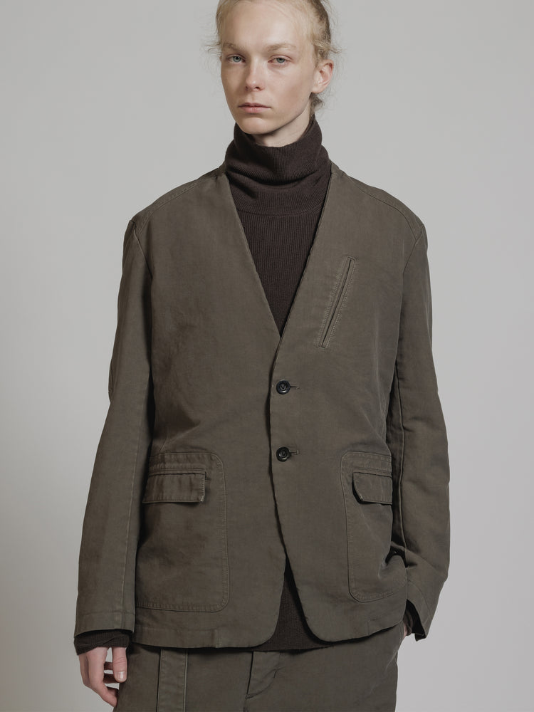 
                  
                    GARMENT DYE COTTON COLLARLESS BLAZER
                  
                