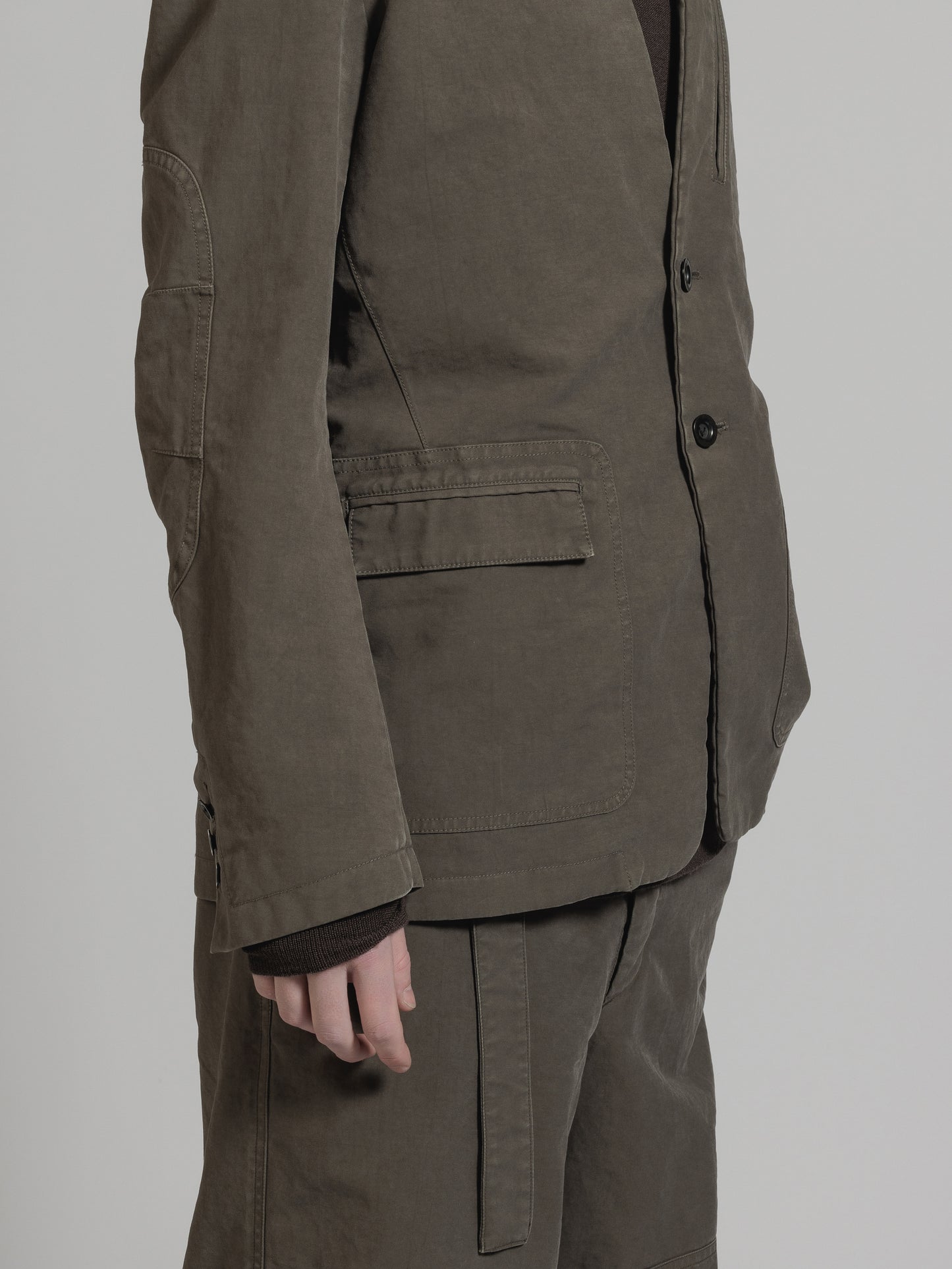 
                  
                    GARMENT DYE COTTON COLLARLESS BLAZER
                  
                