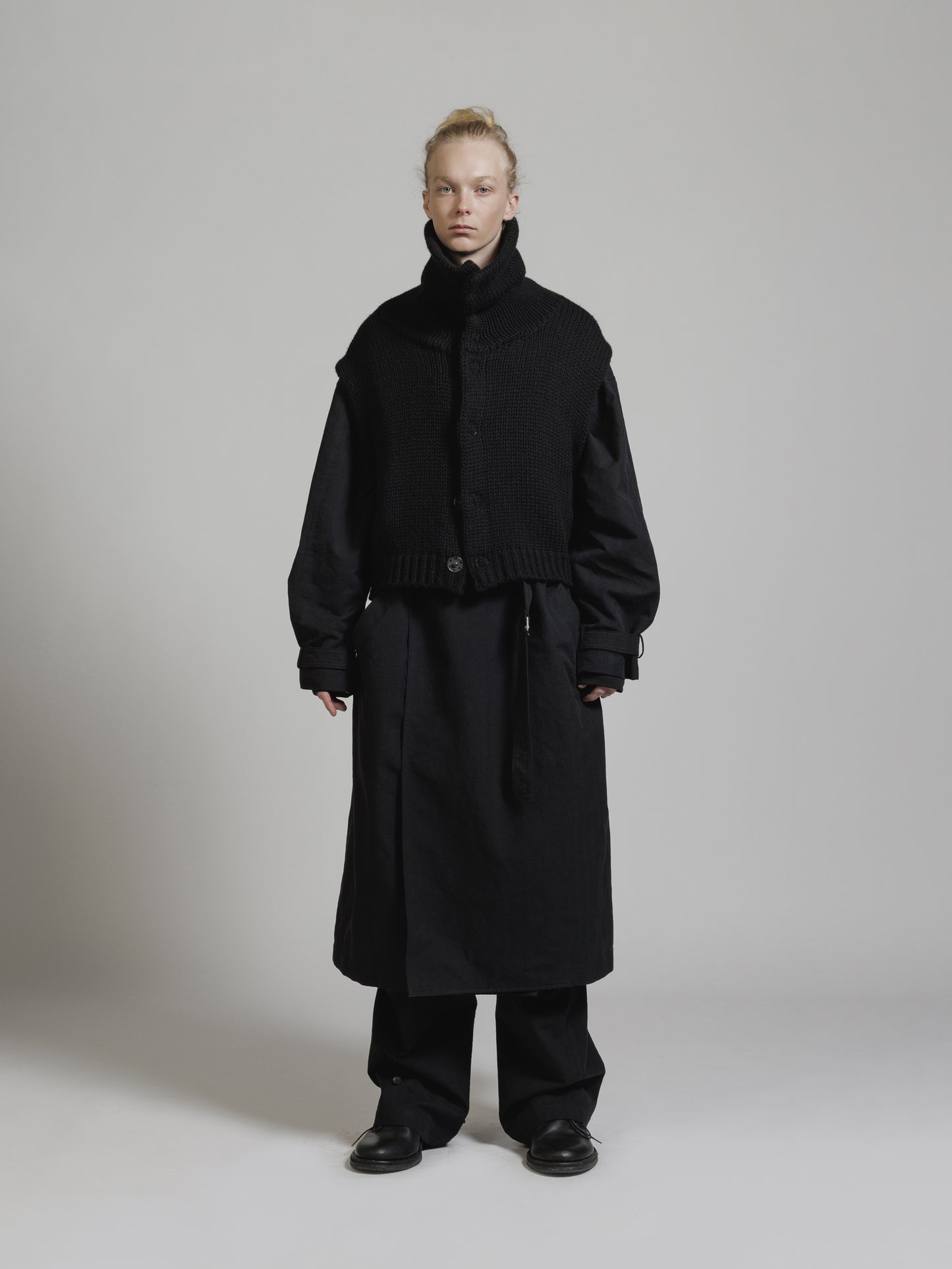 
                  
                    HERRINGBONE COLLARLESS COAT
                  
                