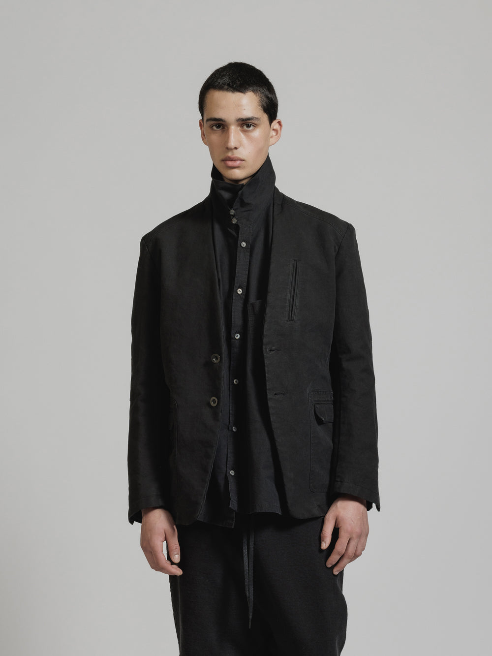 GARMENT DYE COTTON COLLARLESS BLAZER