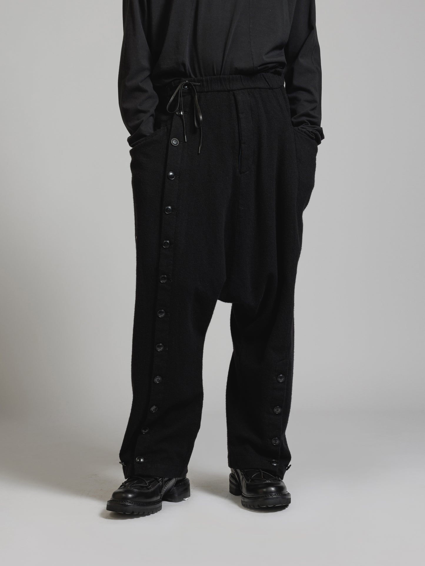 
                  
                    OBJECT DYE WOOL DROP CROTCH PANTS
                  
                