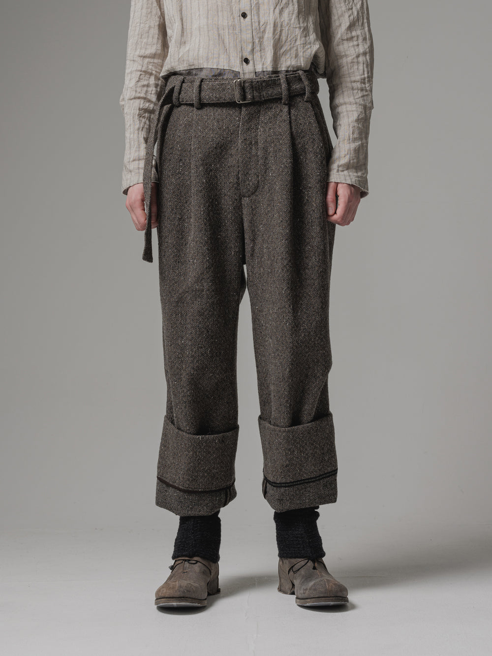 パンツ LAMA SHETLAND WOOL TWEED SLAC KS size4 LAMA SHETLAND WOOL TWEED SLACKS #BROWN TWEED [A24AP04LS