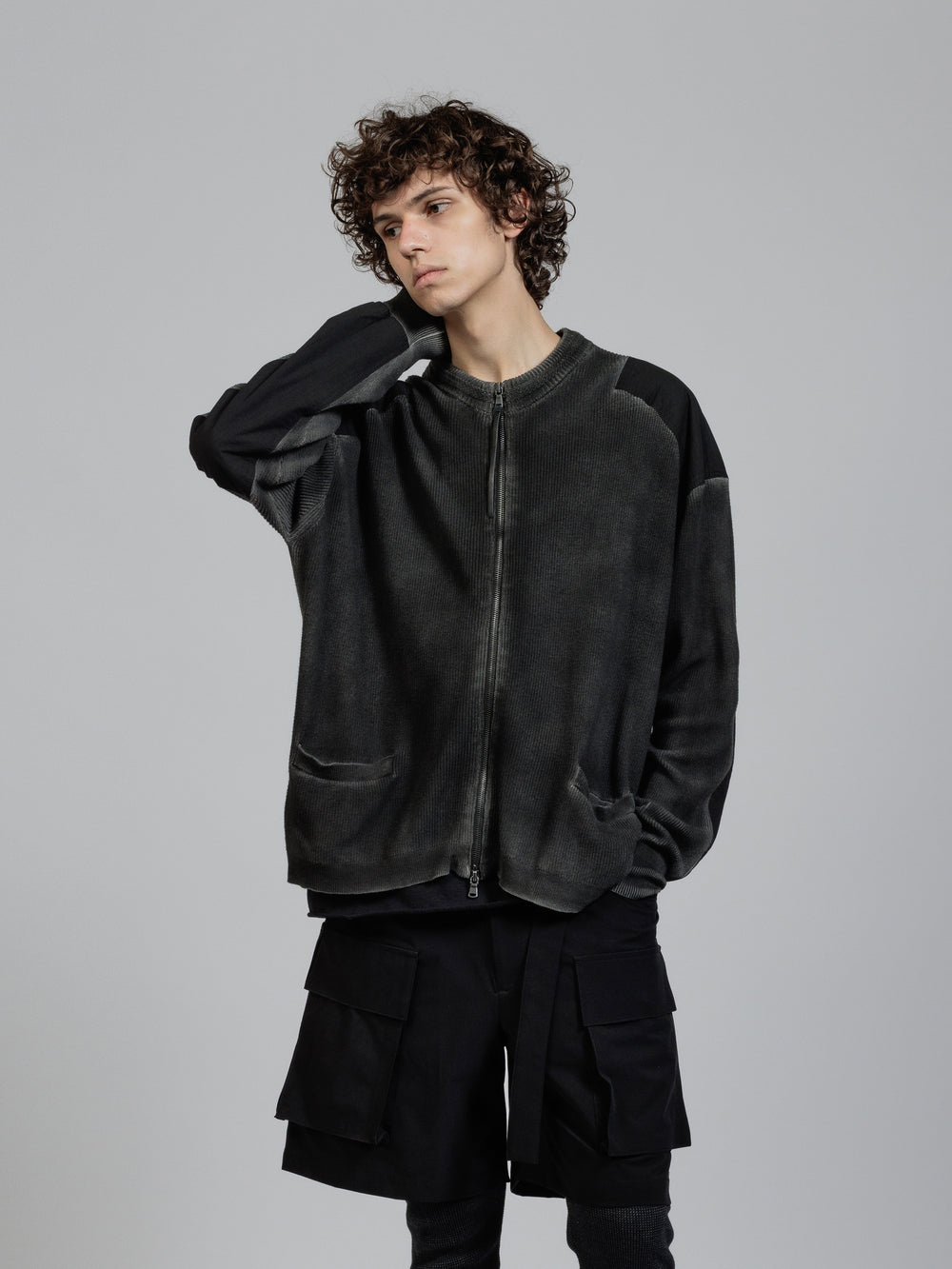 Object dyed zip-up cardigan