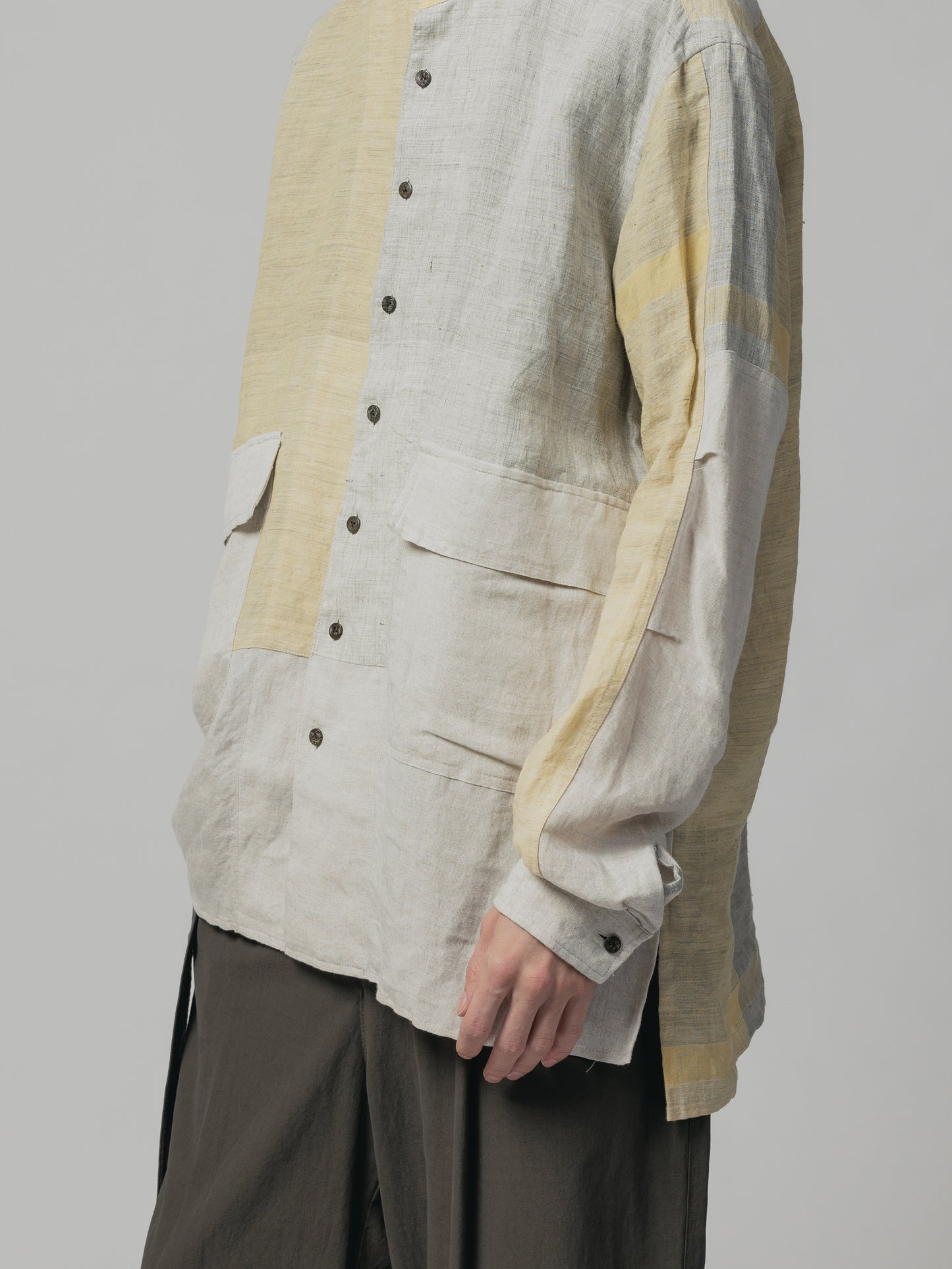 
                  
                    LINEN CHECK BAND-COLLAR SHIRT
                  
                