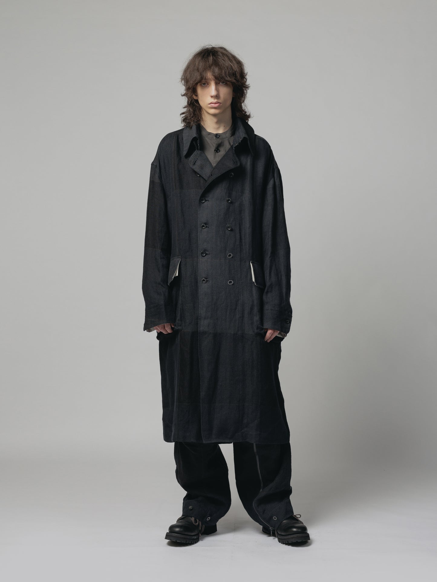 
                  
                    BLACK CHECK LINEN COAT
                  
                